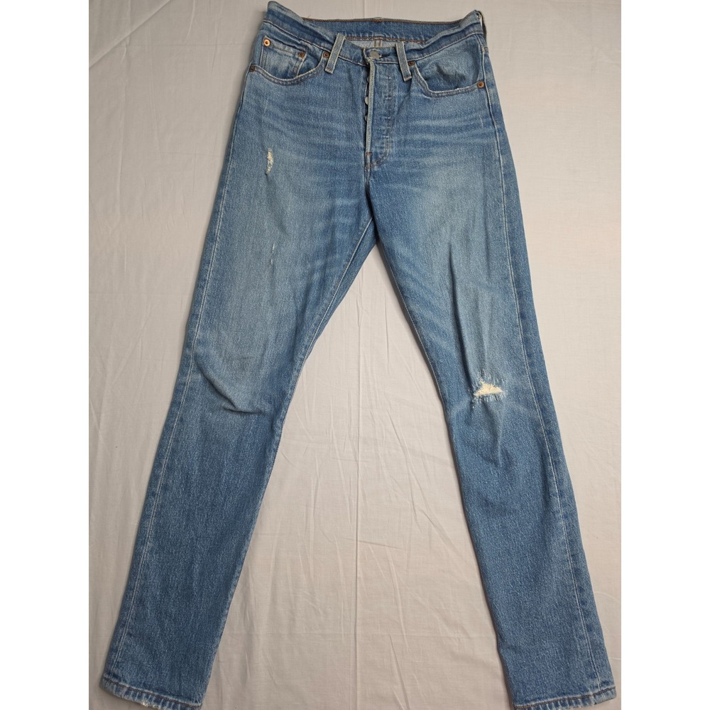 Levi's 501 Jeans Womens 25x30 Blue Denim Distressed Skinny Leg Button Fly Skater